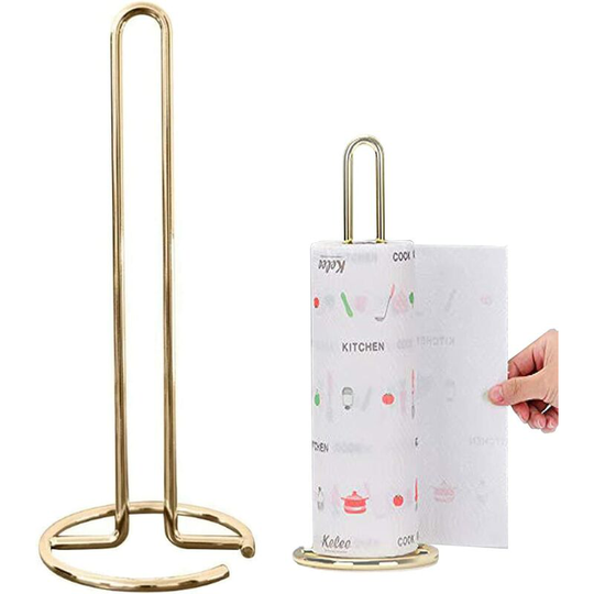 Toilet Paper Holder, Portable Gold Kitchen Paper Roll Holder Vertical Steel Toilet Paper Holder Stand Paper Dispenser for Kitchen Living Room Bedroom