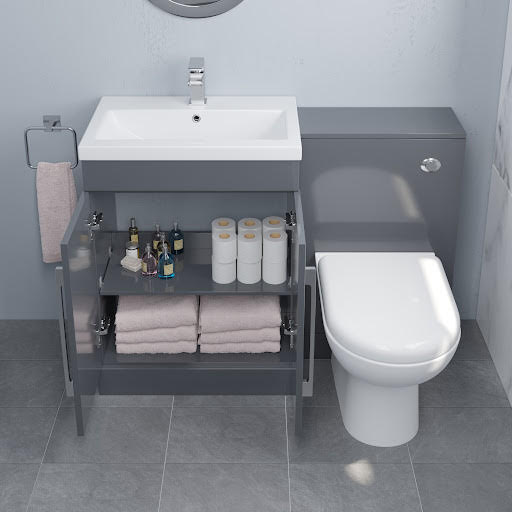 Aurora Toilet & Basin Vanity Unit Combination with Doors - 1100mm Grey Gloss