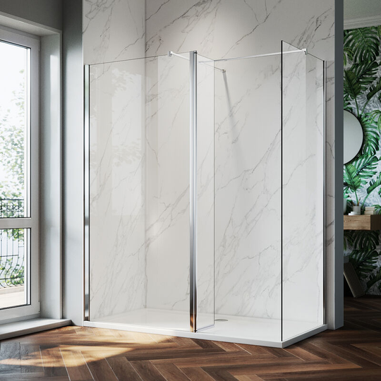 Walk in Shower Door 700mm Main Shower Screen with 300mm Flipper Shower Screen +900mm Side Panel - Elegant