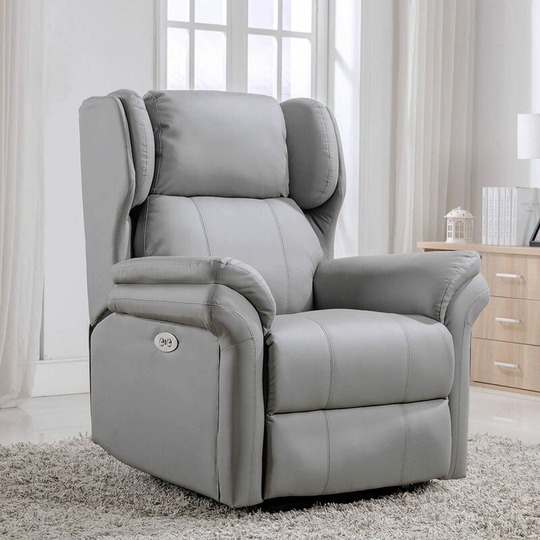 Oakford grey electric bonded leather auto recliner wing back lounge chair with usb