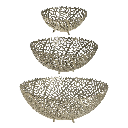 3 Piece Metal Oval Decorative Bowl in Golden