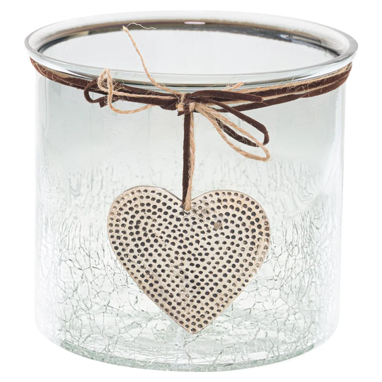 Smoked Midnight Crackled Heart Candle Holder