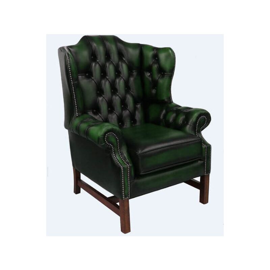 Chesterfield Churchill High Back Wing Chair Cushioned Seat Antique Green Leather