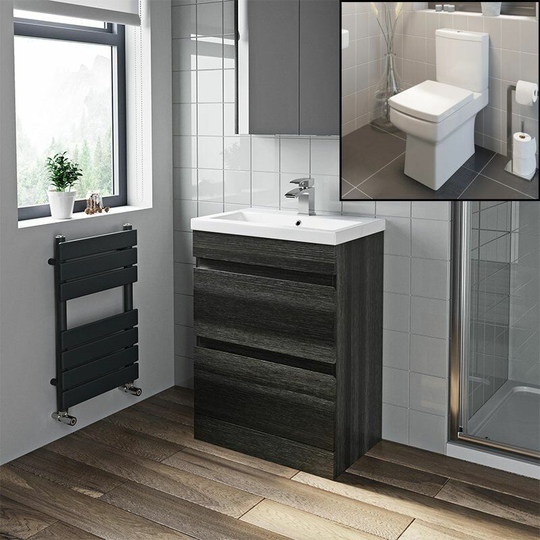 Affine - 600mm Modern Bathroom Vanity Basin Soft Close Drawer Unit Toilet Charcoal Grey - Grey