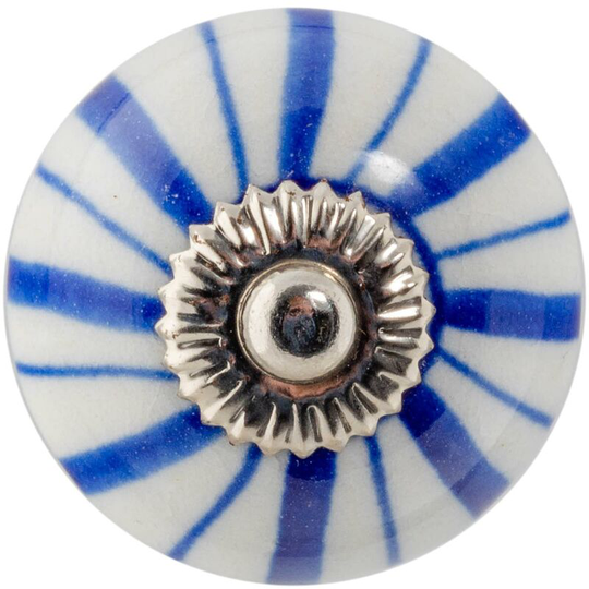 Round Ceramic Cabinet Knob - Navy Lines - Nicola Spring