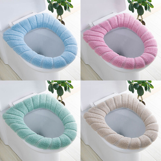4pcs Bathroom Soft Warmer Warmer Stretchy Washable Fabric Toilet Seat Pads