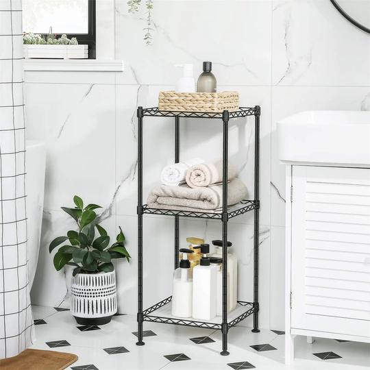 Bathroom Shelf, 3-Tier Wire-Shelving Unit, Metal Storage Rack, Total Load Capacity 60 Kg, With 3 PP Sheets, 30 X 30 X 73 Cm, Expandable Design, For Sm