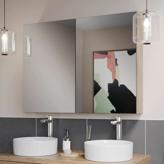 Modern Wall Mounted Double Door Bathroom Cabinet Storage Cupboard 1000 x 750mm - Beige