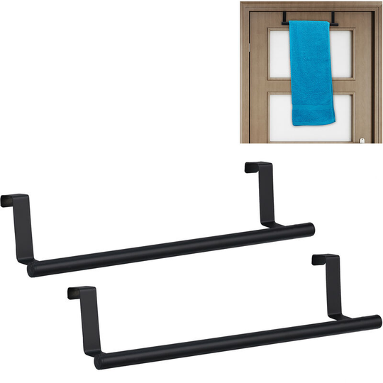 Set of 2 Towel Holders for Doors & Closet, Hanging, Stainless Steel, Rail, Kitchen & Bathroom, Black - Relaxdays