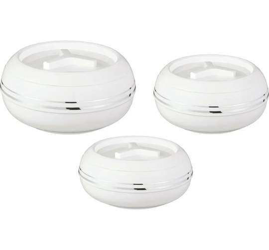 3Pc Hot Pot Food Warmer Thermal Insulated Casserole Serving Dish Set White
