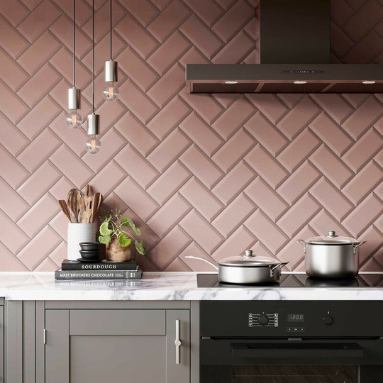 Metro Pink Ceramic Tile Sample - Pink - Amiata