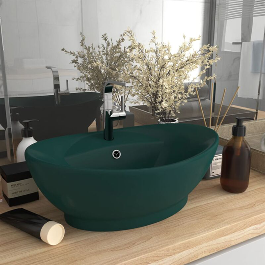 Luxury Basin Overflow Oval Matt Dark Green 58.5x39 cm Ceramic - Green