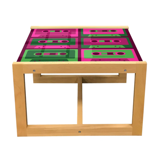 Retro Coffee Table, Cool And Vintage Cassettes Retro Technology In Bicolour Tones, Acrylic Glass Center Table With Wooden Frame For Offices Dorms Dark