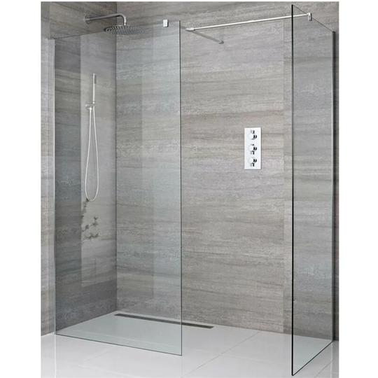 Milano Portland - Corner Walk In Wet Room Shower Enclosure with 700mm & 760mm Screens, Support Arms and 800mm Linear Shower Drain - Chrome