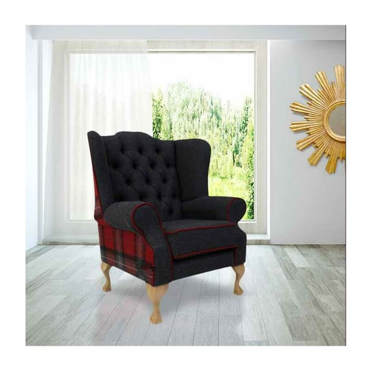 Chesterfield Frederick Wool Wing Chair Fireside High Back Armchair Skye Red Check Tweed