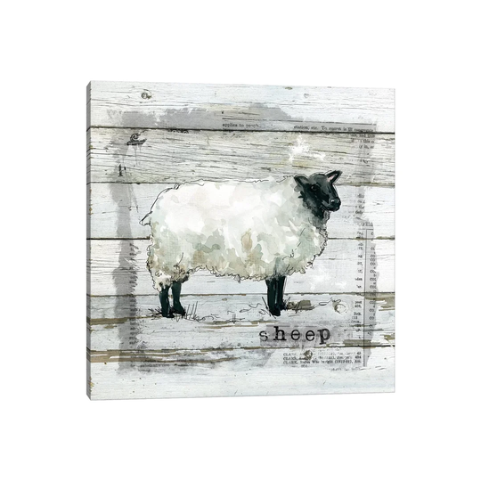 Farmhouse Collage Sheep by Carol Robinson - Painting Print on Canvas