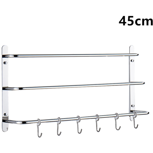 Axhup - Towel Rail with Hooks, 45cm Stainless Steel Wall Mounted Towel Rack with 3 Rail for Bathroom (Chrome)