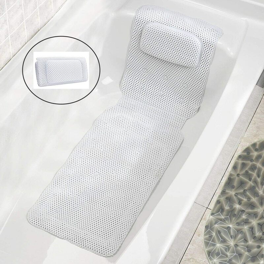 Gift - Full Body Support Bath Mat with Bath Pillow, 3D Air Mesh Spa Bathtub Cushion, with Non-Slip Suction Cups (125 * 36CM)