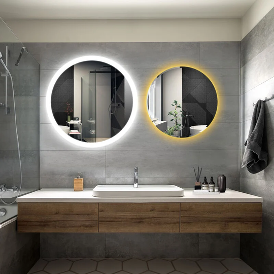 Bathroom led Mirror Modern Wall Mounted Round Bathroom Mirror 800x800mm Acrylic Frame + 600x600mm Frameless Both with Demister Pad - Elegant