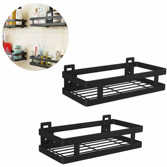 2 pieces shelf storage rack bathroom shower rack stainless steel kitchen spices rack bathroom accessories punching free multifunction black 25 cm--