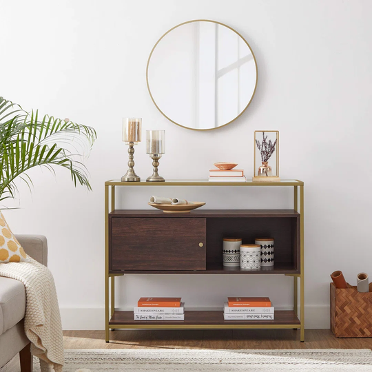 Console Table, Storage Cabinet, Sideboard, Glass Buffet Table With Sliding Door, Open Shelf, And Steel Frame, For Dining Room Living Room, Chocolate B