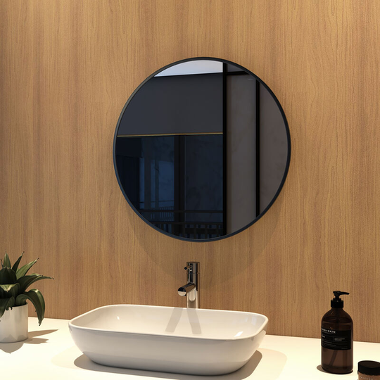 50cm Bathroom Mirror Round Hanging Wall Mirror Matte Black Frame, Modern Wall Mounted Bathroom Mirror - Meykoers