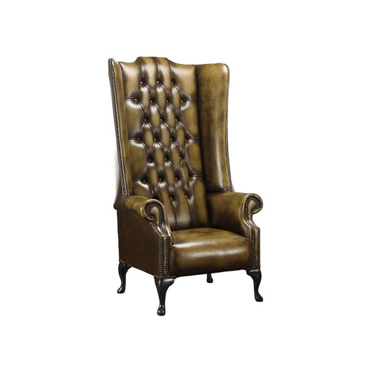 Chesterfield Soho 1780's Leather High Back Wing Chair Antique Gold
