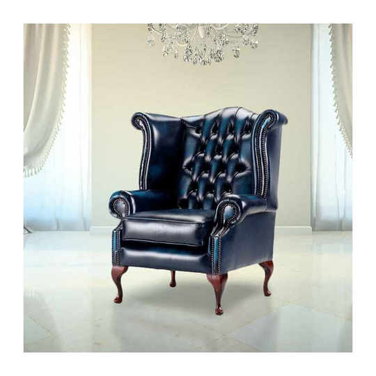 Chesterfield Queen Anne Wing Chair Antique Blue