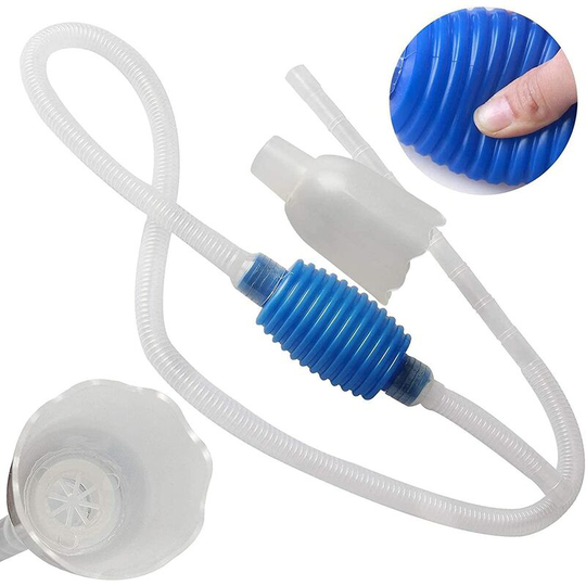 Aquarium cleaning siphon.Aquarium a pump with a hand siphon can drain and change the water in minutes (blue)