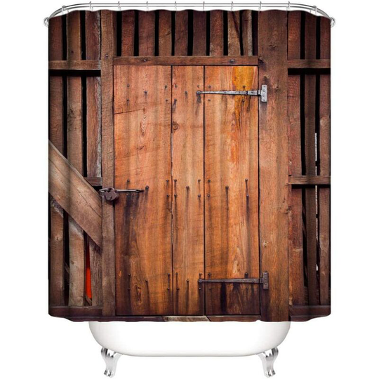 1 Piece Waterproof Shower Curtain Polyester Barn Wood Door Decorative Bathroom Bathtub Pattern with Hook Mildew Resistant Washable 180*200cm