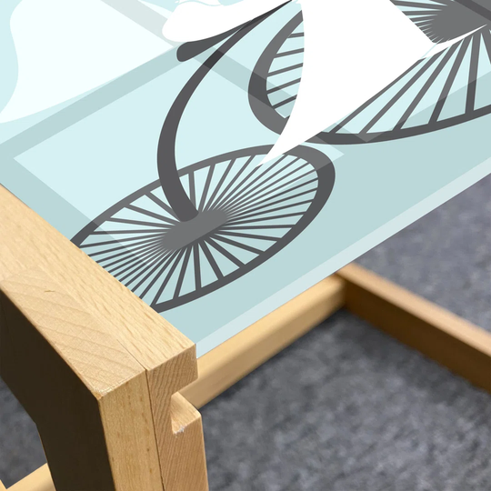 Bridal Shower Coffee Table, Bride In Wedding Dress Bicycle Flowers Celebration Image, Acrylic Glass Center Table With Wooden Frame For Offices Dorms C