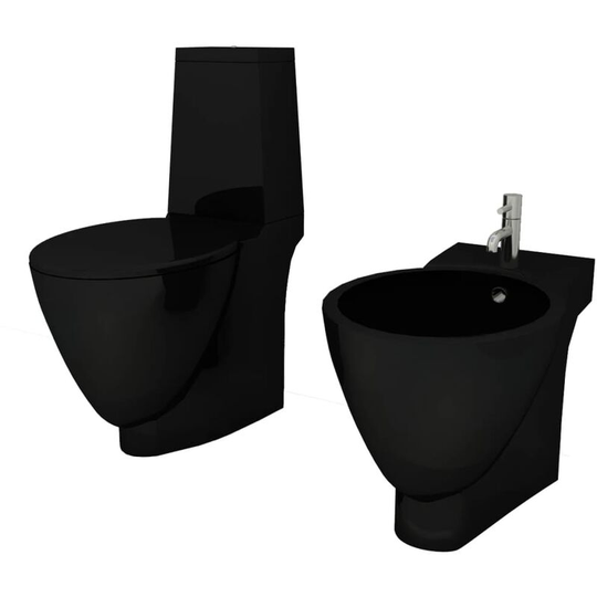 Vidaxl - Black Ceramic Toilet & Bidet Set Black