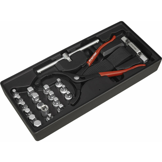 Loops - 21 Piece premium Oil Filter Wrench Pliers & Drain Key Set with Modular Tool Tray