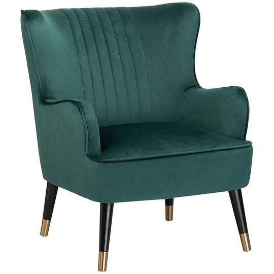 Beliani - Glam Velvet Wingback Chair Channel Black Legs with Gold Emerald Green Varberg - Green