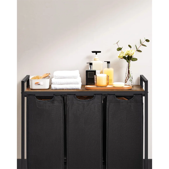 Laundry Sorter With 3 Pull-Out And Removable Bags And 1 Storage Shelf