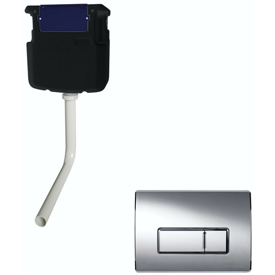 Macdee Wirquin pneumatic concealed toilet cistern with rectangular chrome dual flush push plate - Chrome
