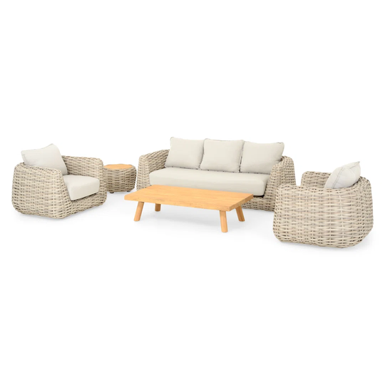 Set 2 Armchairs, Sofa, Coffee Table And Corner Table Cancun White/grey