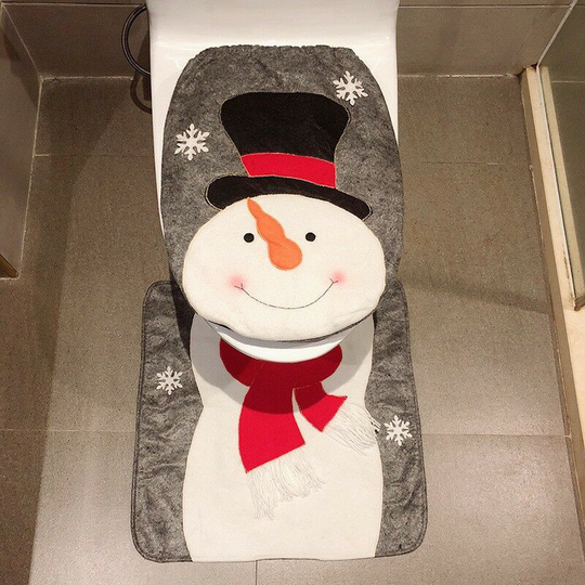 Christmas Toilet Seat Cover, 2pcs Toilet Seat Cover A, Christmas Santa Toilet Seat Cover and Mat, Christmas Bathroom Accessory Set Decoration