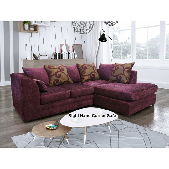 Zina Right Hand Facing Chenille Fabric Corner Sofa - Aubergine