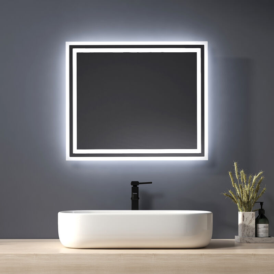 Modern Illuminated led Bathroom Mirror 500 x 600mm Wall Mounted Mirror with Touch Switch + Demister + 2 light colors - Heilmetz