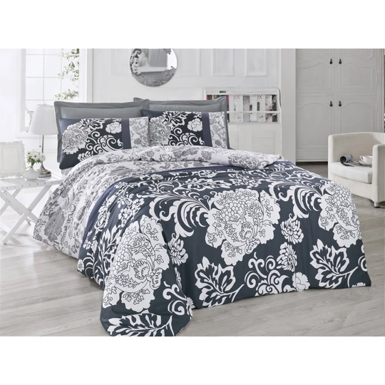 Eliseo White/Grey Cotton Satin 210 TC Modern & Contemporary Duvet Cover Set