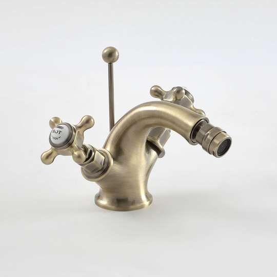 Elizabeth - Traditional Mono Bidet Mixer Tap with Crosshead Handles - Brushed Gold - Milano