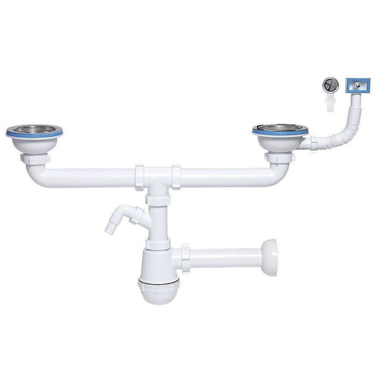 Double Kitchen Sink Bottle Drain Waste Trap 115mm Wash Machine Dish Washer Input