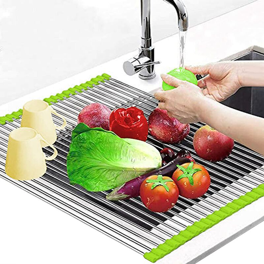 Roll-Up Dish Drying Rack,BR-Vie Roll-Up Dish Rack Drain Rack Drying Rack, Foldable Stainless Steel Roll-Up Dish Drying Rack Sink Kitchen Drain Racks,