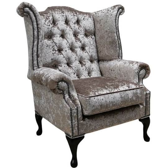 Chesterfield Mink Velvet Wing Chair
