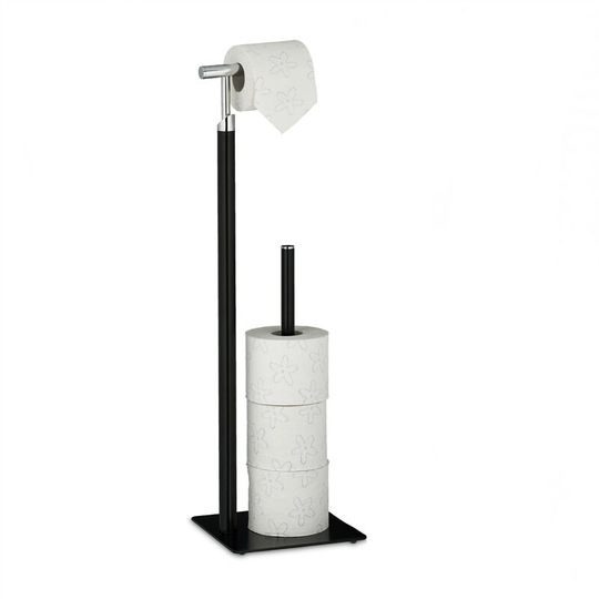 Relaxdays - Toilet Paper Holder, Free-Standing, for 4 Spare Rolls, 71 x 20 x 20 cm, Bathroom & wc Accessory, Black/Silver