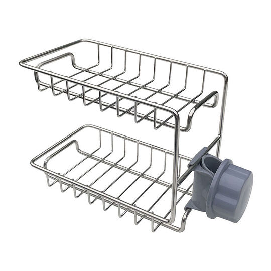 2-Layer Faucet Rack Stainless Steel Hollow Ventilation Drainage Free Punching Kitchen Sink Storage Rack,model:Silver