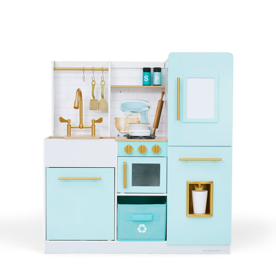 Teamson Kids Biscay Delight Classic Play Kitchen with Magnetic Refrigerator, Mint