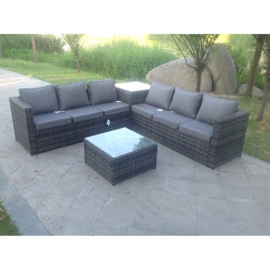 Daylyn 6 Seater Rattan Effect Corner Sofa Set