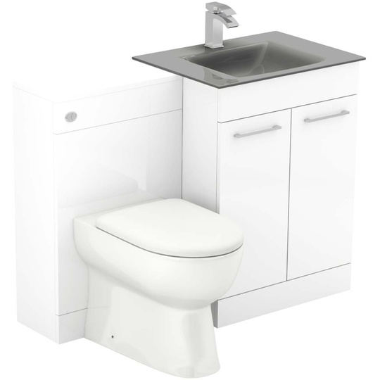 Wholesale Domestic - Venice Mono Grey Glass 1100mm 2 Door Gloss White Vanity Unit Toilet Suite - White Gloss